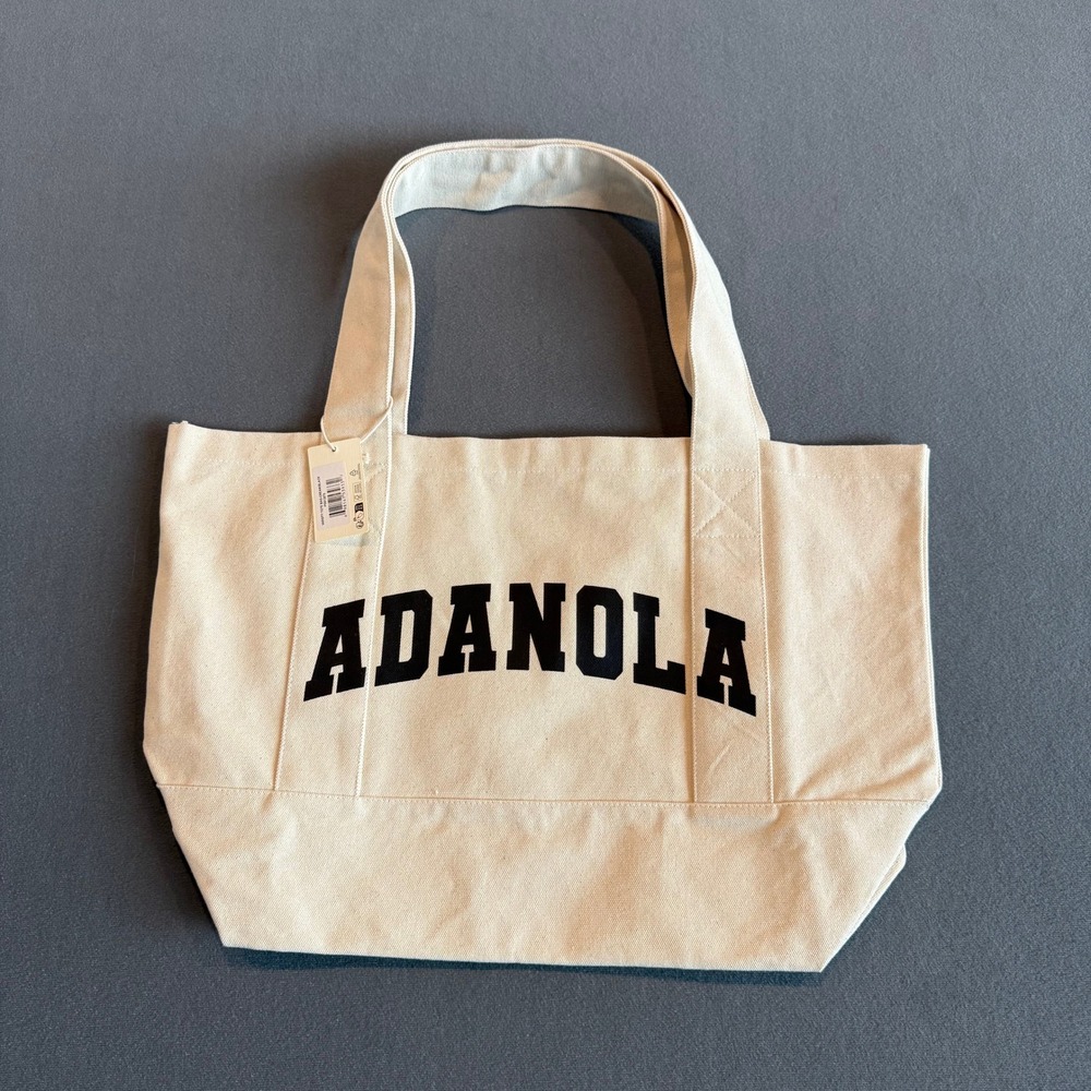 Adanola Varsity Tote Bag Cream Black Canvas Logo PO013875